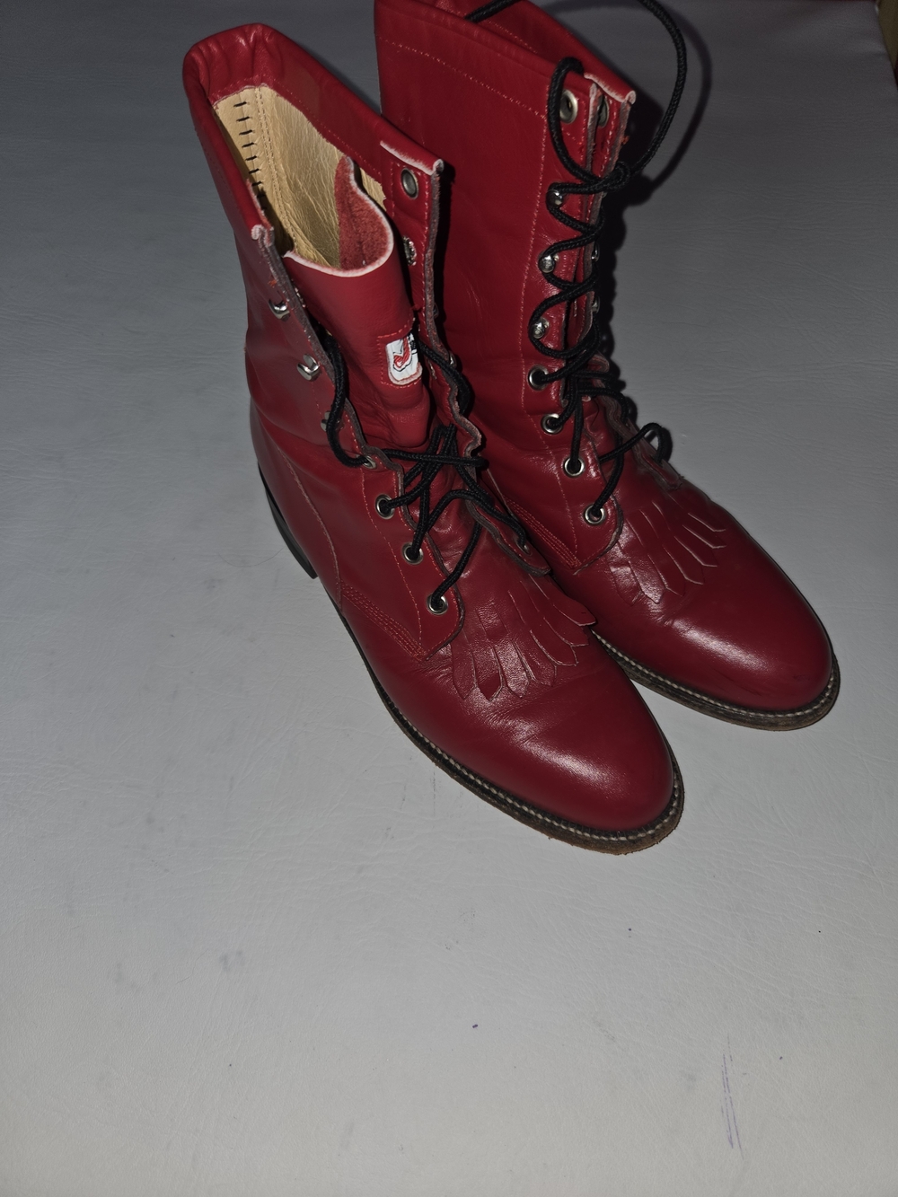 Justin L503 Women’s Red Leather Lace-Up Mid-Calf Combat Boots USA Size 8 Vtg